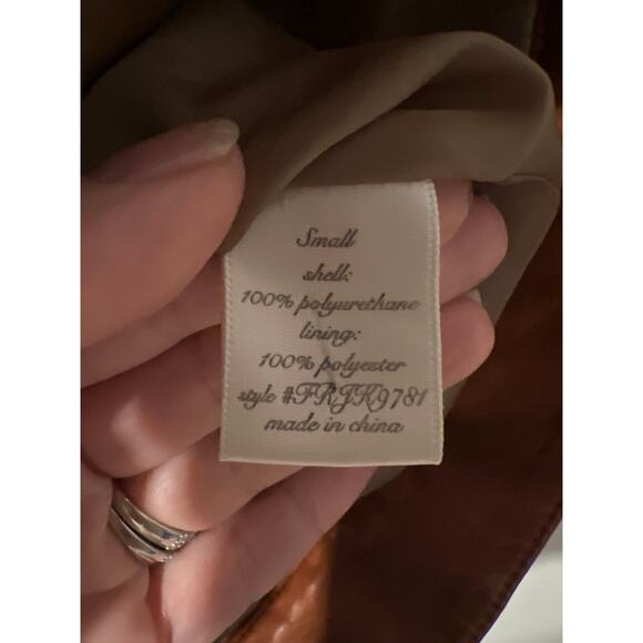 Cognac Vegan Leather Biker Jacket, Size Small, KB383hang - Picture 5 of 6